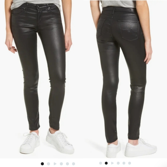 Ag Adriano Goldschmied Denim - AG The Legging Ankle Super Skinny Black Coated Jeans Size 25